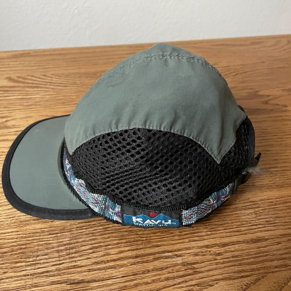 KAVU Hat Cap Strap Back Mens Small Green Black Mesh Webbing Strapcap Made in USA - Picture 2 of 7